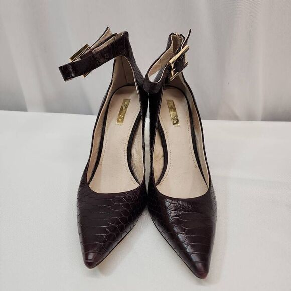 Louise Et Cie Size 10 Snake Skin Pointy Toe Ankle Strap 4" Heel N Burgandy - Picture 3 of 11